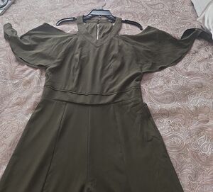 XOXO Dark Green Cold Shoulder Jumpsuit